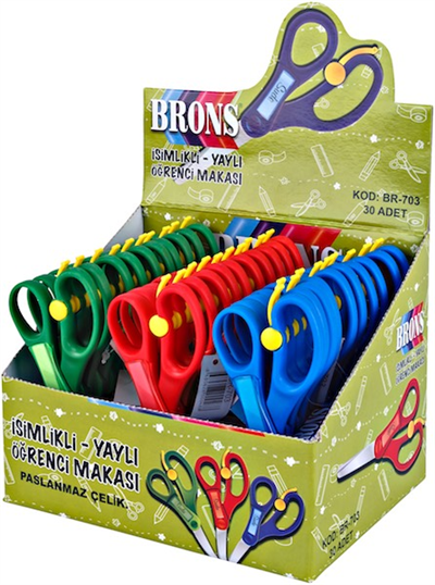 Brons Öğrenci Makası Yaylı ve İsimlikli BR-703 (Eğitim Düzenekli Emniyetli Kesim Serisi)