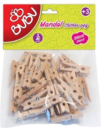Bu-Bu 3 cm Natürel Ahşap Minyatür Mandal 40lı Paket