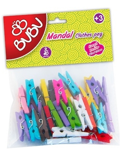 Bu-Bu 3 cm Renkli Ahşap Minyatür Mandal 40lı Paket