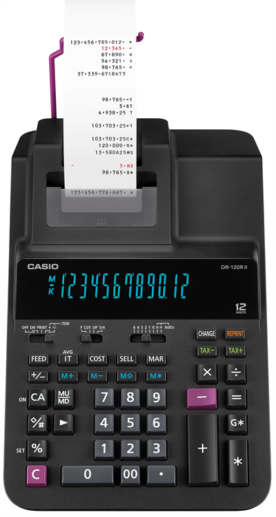Casio DR-120RII-BK Şeritli Hesap Makinesi (12 Hane - Siyah)