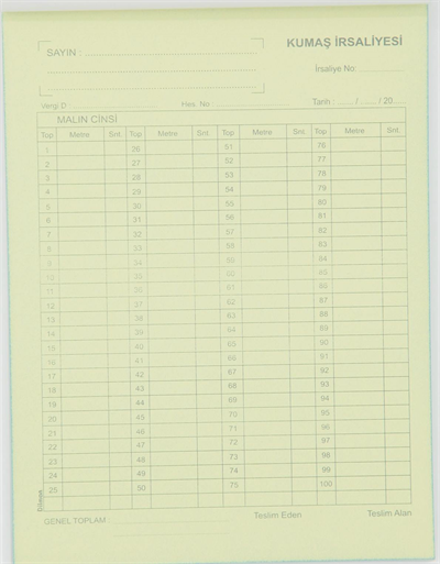 DİLMAN KUMAŞ İRSALİYESİ 2/50 2 NÜSHA 4127