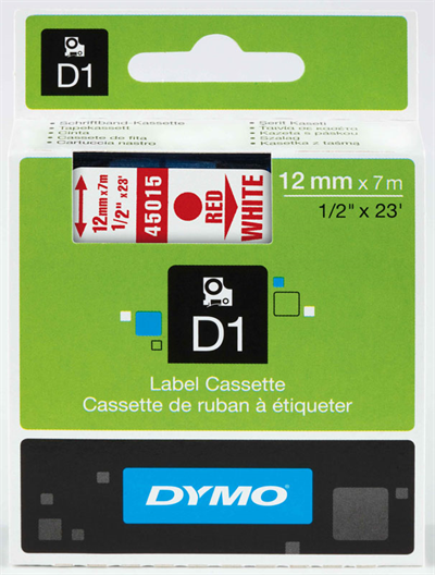 DYMO ŞERİT D1 12MM x 7MT BEYAZ/KIRMIZI 720550 45015
