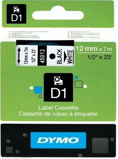 Dymo D1 Etiketleme Şeridi 12mm x 7m (Siyah/Beyaz)