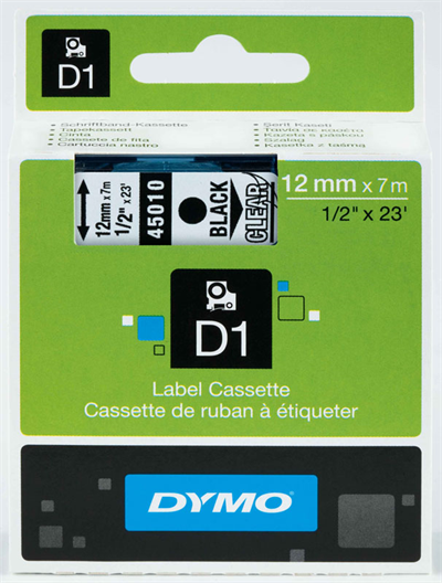 Dymo D1 Etiket Şeridi (12 mm x 7 m, Şeffaf Üzerine Siyah)