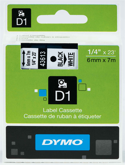 DYMO ŞERİT D1 6MM x 7MT BEYAZ/SİYAH 720780 43613