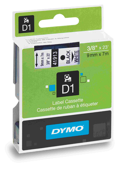 DYMO ŞERİT D1 9MM x 7MT BEYAZ/SİYAH 720680 40913-41913