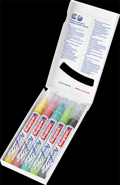 EDDING AKRİLİK MARKÖR ORTA UÇLU E-5100 5 Lİ SET PASTEL