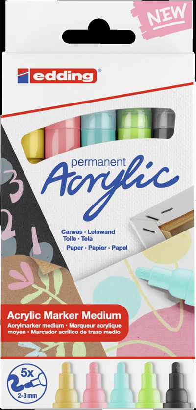 EDDING AKRİLİK MARKÖR ORTA UÇLU E-5100 5 Lİ SET PASTEL