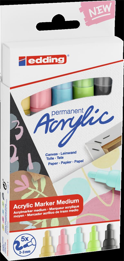 EDDING AKRİLİK MARKÖR ORTA UÇLU E-5100 5 Lİ SET PASTEL