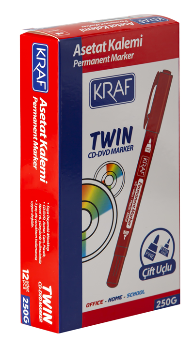 Kraf Asetat Kalemi Twin Çift Uçlu 250 Kırmızı
