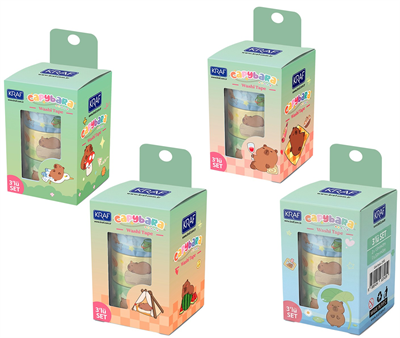 Kraf Washi Tape Capybara Serisi - 3lü Dekoratif Bant Seti