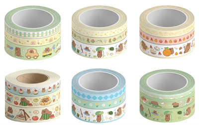 Kraf Washi Tape Capybara Serisi - 3lü Dekoratif Bant Seti