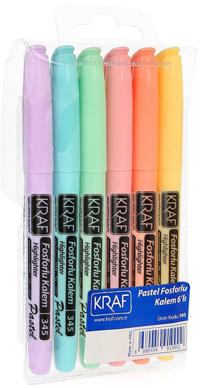 Kraf Fosforlu Kalem Pastel Kalem Tipi 345 6lı