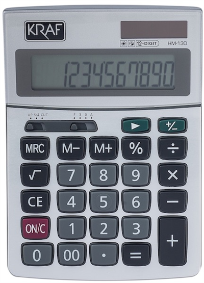 Kraf Masaüstü Hesap Makinesi 12 Hane HM-130 (Büyük Geniş LCD Ekran - Çift Güç Hücresi / Muhasebe, Finans, Lojistik ve İdari Yönetim Süreçleri İçin Büyük Tıkır Tuşlu Ticari Hesap Enstrümanı)