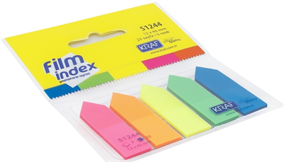 Kraf Index Film (PP) 12x44mm Ok Şekilli (5 Renk x 25 Yaprak)