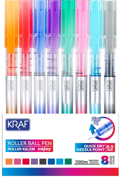 Kraf Enjoy 299 İğne Uç Roller Kalem Seti - 0.5 mm (8 Renk)