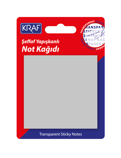Kraf 7676Tr Şeffaf Yapışkanlı Not Kağıdı - 76X76 Mm (50 Yaprak) Gri