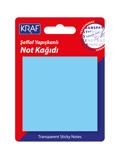 Kraf Şeffaf Yapışkanlı Not Kağıdı - 76 x 76 mm Mavi (50 Yaprak)