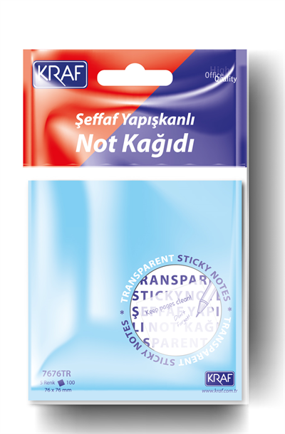 Kraf 7676TR Şeffaf Yapışkanlı Not Kağıdı - 76x76 mm (100 Yaprak)