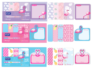 Kraf Yapışkanlı Not Kağıdı Seti Flamingo (100 Yaprak) - 2217FL