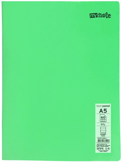 Mynote Text Pastel PP Kapak Dikişli Defter - A5 60 Yaprak Çizgili