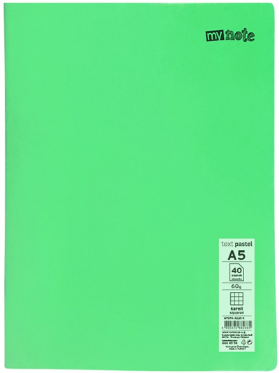 Mynote Text Pastel PP Kapak Dikişli Defter - A5 40 Yaprak Kareli
