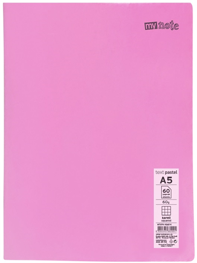 Mynote Text Pastel PP Kapak Dikişli Defter - A5 60 Yaprak Kareli