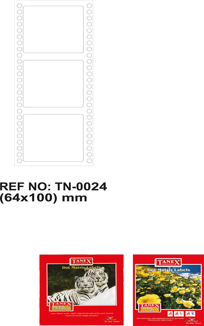 TANEX BİLGİSAYAR ETİKETİ TW-0024 64 X 100 MM 1 Lİ