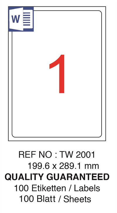 TANEX LASER ETİKET TW-2001 199.6 X 289.1 MM ( 1 ) 100 LÜ