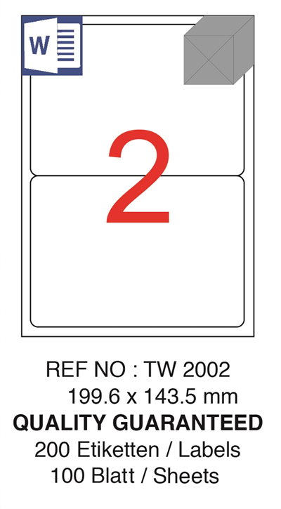 TANEX LASER ETİKET TW-2002 199.6 X 143.5 MM ( 2 ) 100 LÜ