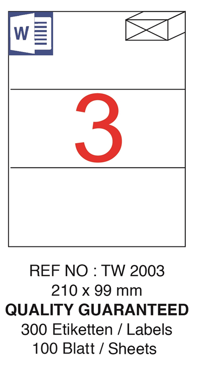TANEX LASER ETİKET TW-2003 210 X 99 MM ( 3 ) 100 LÜ