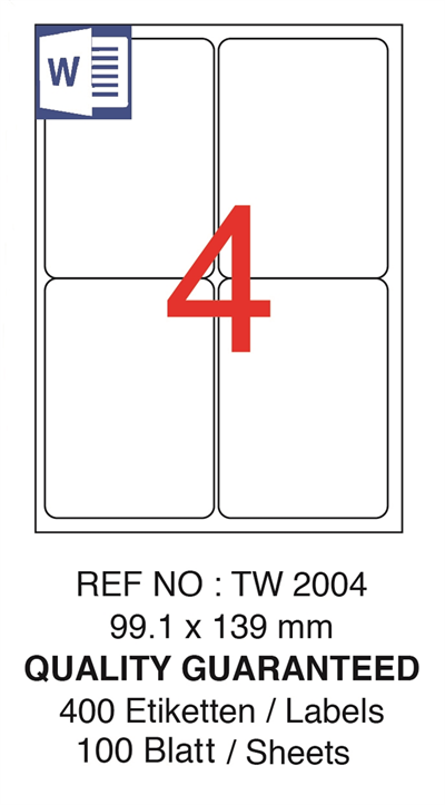TANEX LASER ETİKET TW-2004 99.1 X 139 MM ( 4 ) 100 LÜ