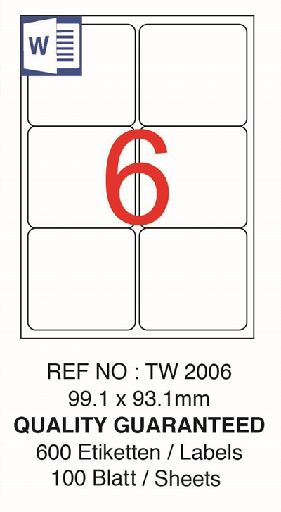 TANEX LASER ETİKET TW-2006 99.1 X 93.1 MM ( 6 ) 100 LÜ