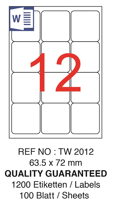 TANEX LASER ETİKET TW-2012 63.5 X 72 MM ( 12 ) 100 LÜ