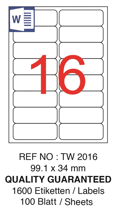 TANEX LASER ETİKET TW-2016 99.1 X 34 MM ( 16 ) 100 LÜ