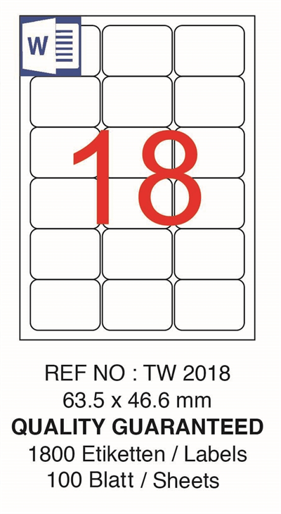 TANEX LASER ETİKET TW-2018 63.5 X 46.6 MM ( 18 ) 100 LÜ