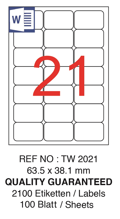 TANEX LASER ETİKET TW-2021 63.5 X 38.1 MM ( 21 ) 100 LÜ