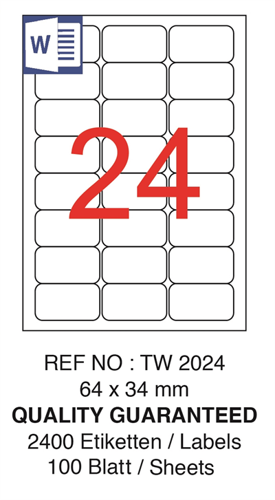 TANEX LASER ETİKET TW-2024 64 X 34 MM ( 24 ) 100 LÜ