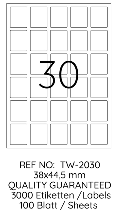 TANEX LASER ETİKET TW-2030 38 X 44.5 MM 100 LÜ