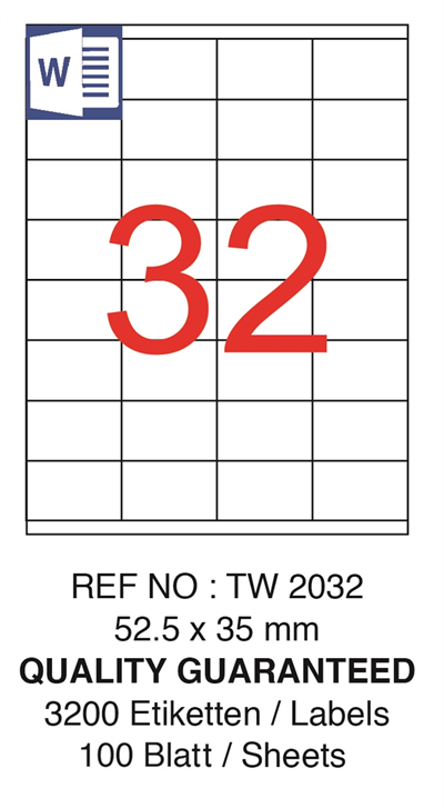 TANEX LASER ETİKET TW-2032 52.5 X 35 MM ( 32 ) 100 LÜ