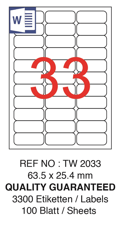 TANEX LASER ETİKET TW-2033 63.5 X 25.4 MM ( 33 ) 100 LÜ