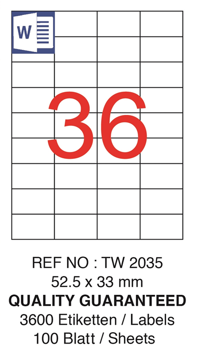 TANEX LASER ETİKET TW-2035 52.5 X 33 MM ( 36 ) 100 LÜ