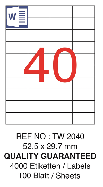 TANEX LASER ETİKET TW-2040 52.5 X 29.7 MM ( 40 ) 100 LÜ