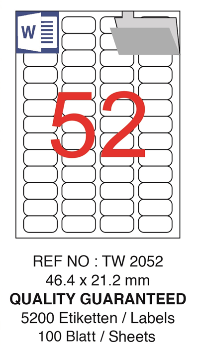 TANEX LASER ETİKET TW-2052 46.4 X 21.2 MM ( 52 ) 100 LÜ