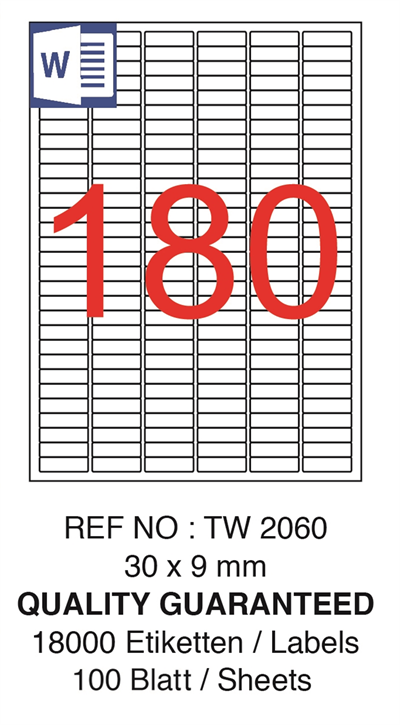 TANEX LASER ETİKET TW-2060 30 X 9 MM ( 180 ) 100 LÜ