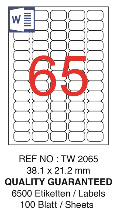 TANEX LASER ETİKET TW-2065 38.1 X 21.2 MM ( 65 ) 100 LÜ