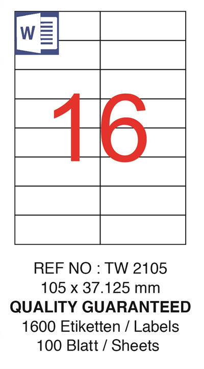 TANEX LASER ETİKET TW-2105 105 X 37.125 MM ( 16 ) 100 LÜ