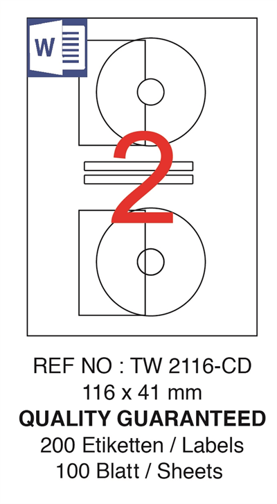 TANEX LASER ETİKET TW-2116 CD 116 X 41 MM ( 2 ) 100 LÜ