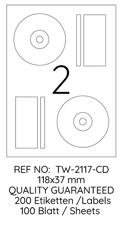 TANEX LASER ETİKET TW-2117 CD 118 X 37 MM 100 LÜ