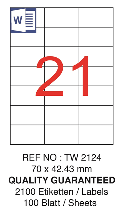 TANEX LASER ETİKET TW-2124 70 X 42.43 MM ( 21 ) 100 LÜ